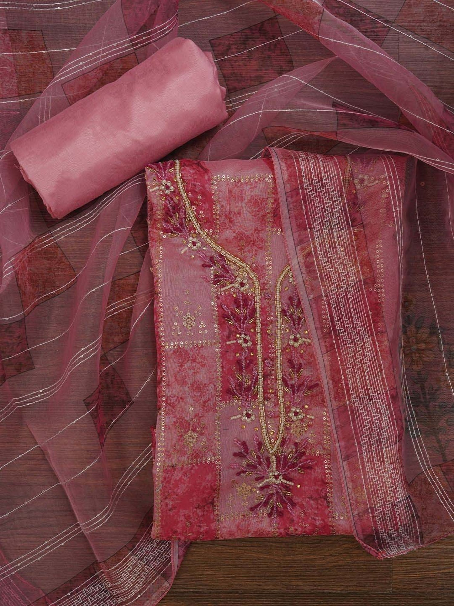 Jaipur Kurti Pink Embroidered Unstitched Dress Material