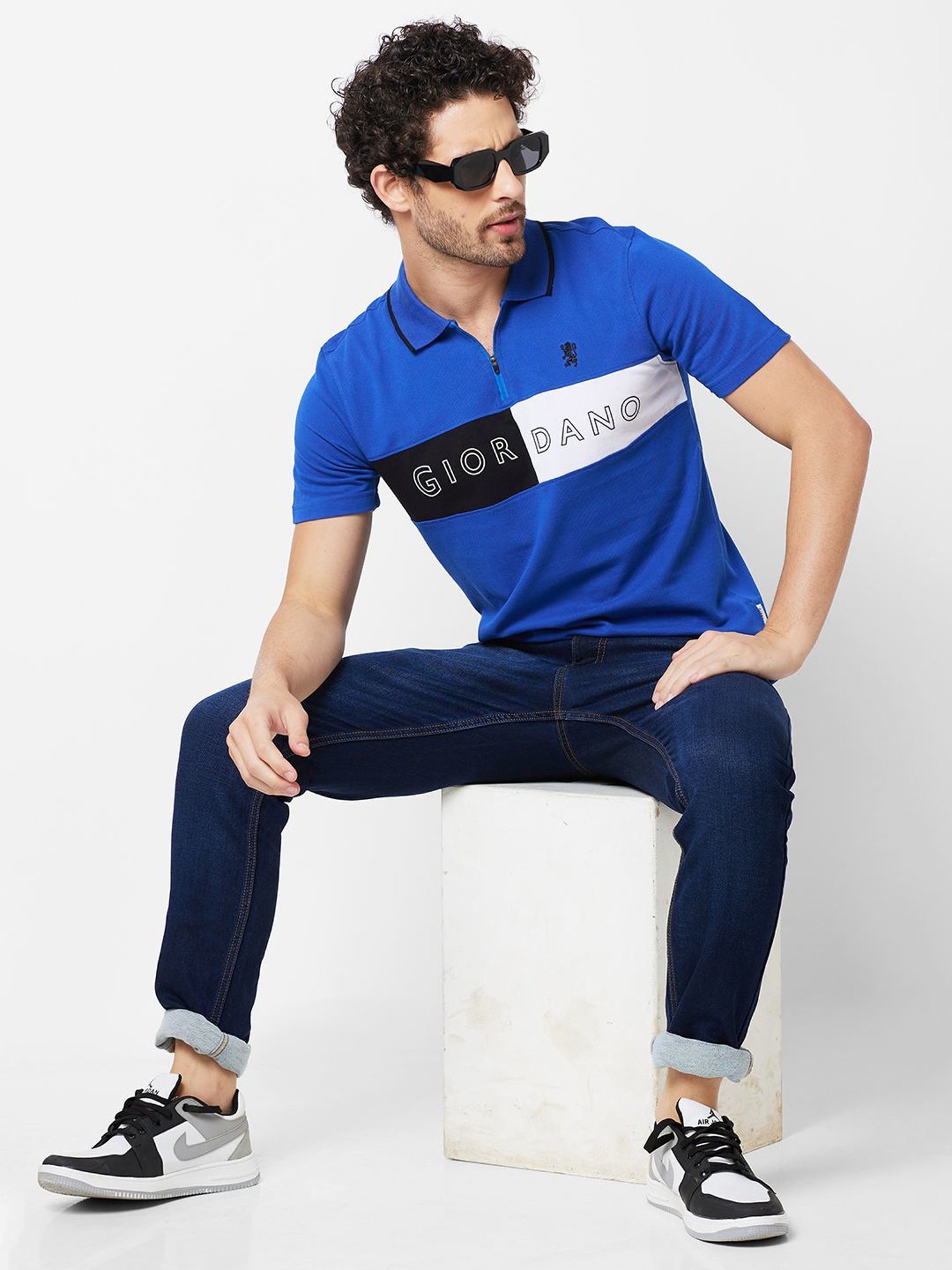 Giordano Dark Blue Slim Fit Colour Block Polo T-Shirt
