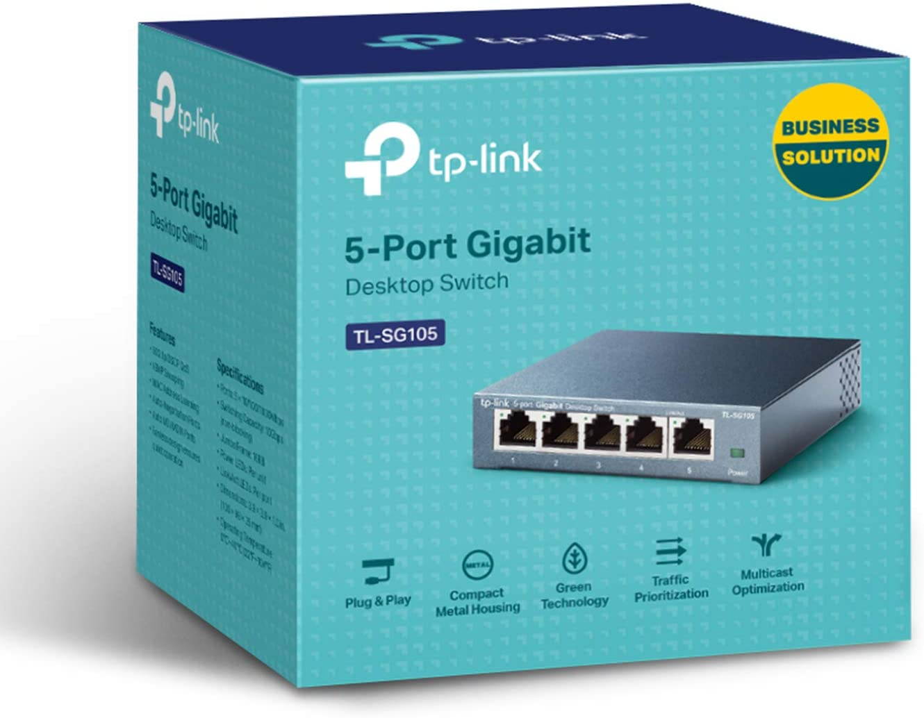 TL-SG105 5 Port Gigabit Ethernet Network Switch - Ethernet Splitter | Plug & Play | Fanless | Sturdy Metal w/ Shielded Ports | Traffic Optimization | Unmanaged | Limited Lifetime Protection(TL-SG105)