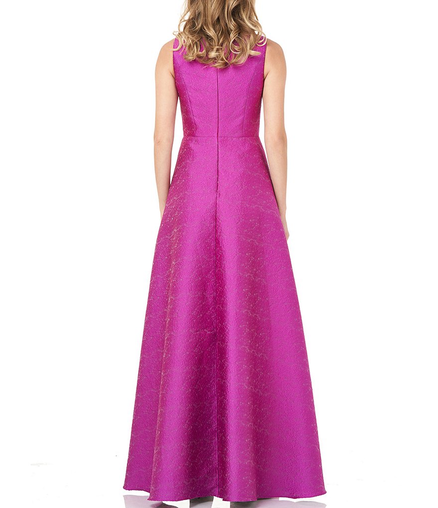 Jkara Chiffon Popover Beaded V-Neck 3/4 Capelet Sleeve Gown