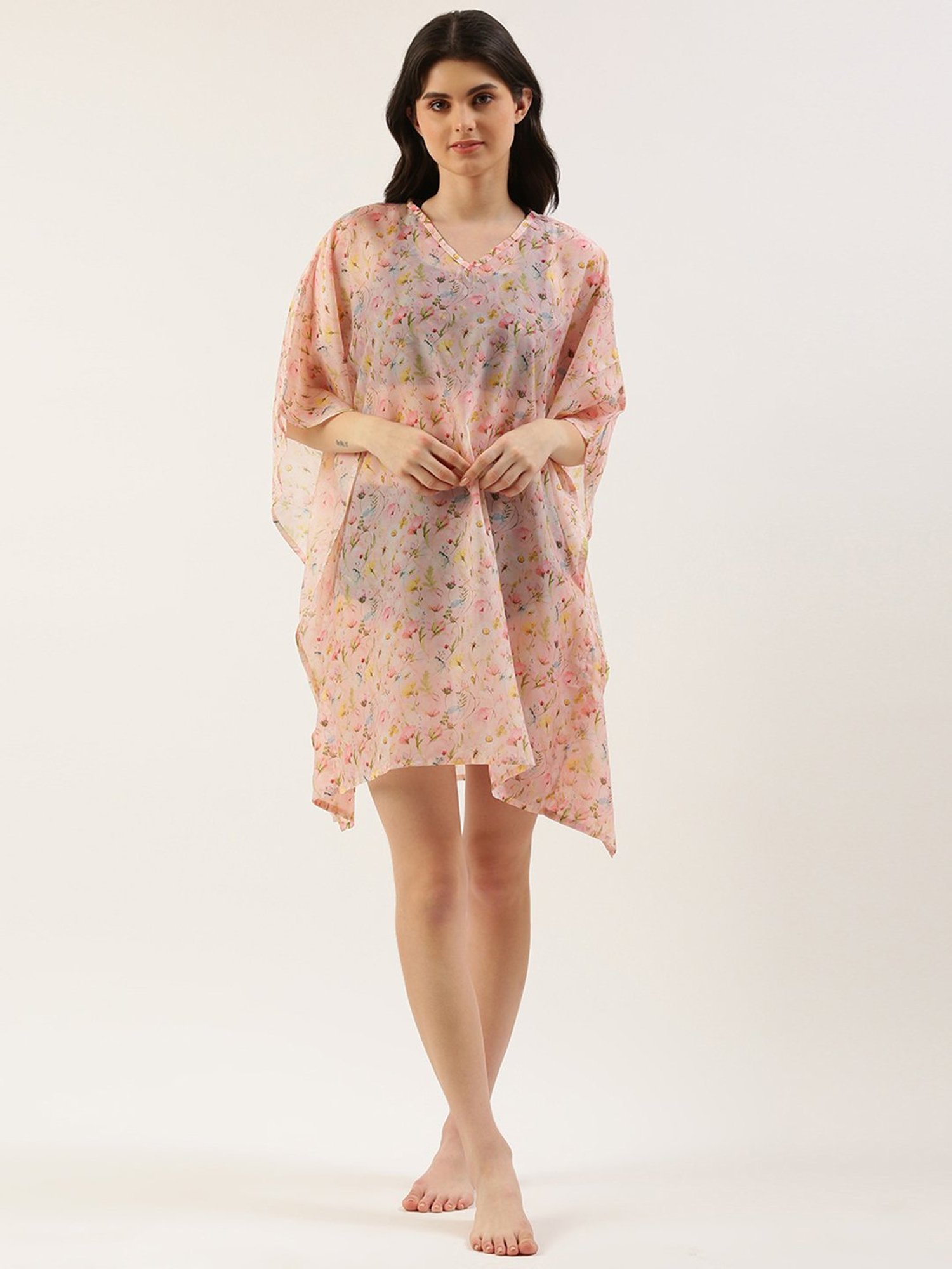 Clt.s Pink Polyester Floral Print Cover Up