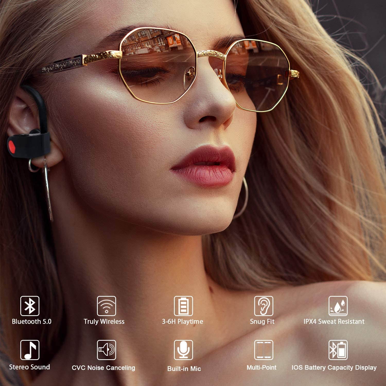 True Wireless Earbuds Bluetooth 5.0 Headphones-1.5H Charging Time/200H Standbytime HD Stereo Sound Headset Built-in Mic TWS Sport in-Ear Earphones for Work