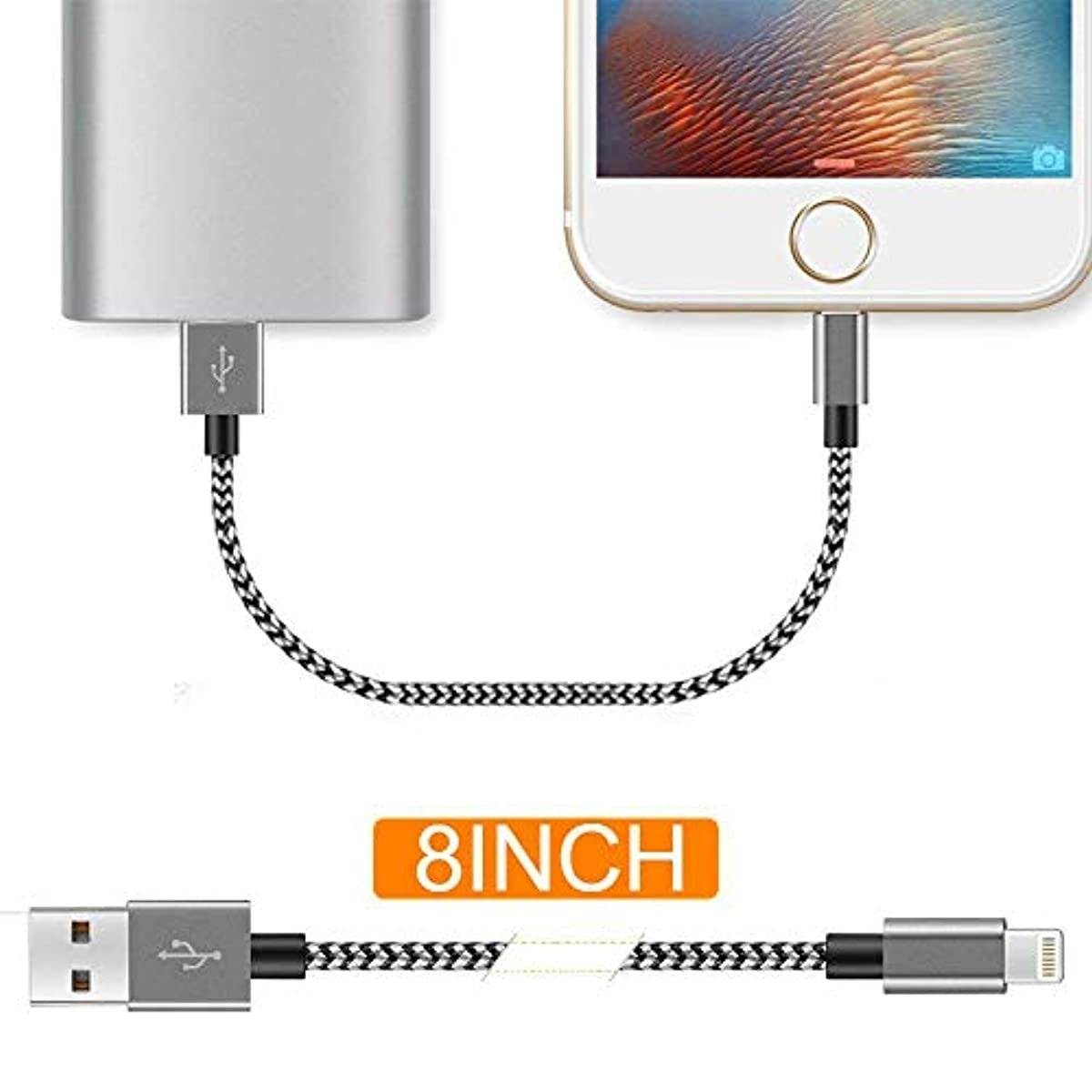 Boost Chargers 6Pack 8INCH Nylon Braided Fast Charging USB Power Charge & Sync Cable Cord for Smartphones, Tablets & Other Gadgets &ndash; Multiple USB Charger Station & Cell Phone - White/Grey