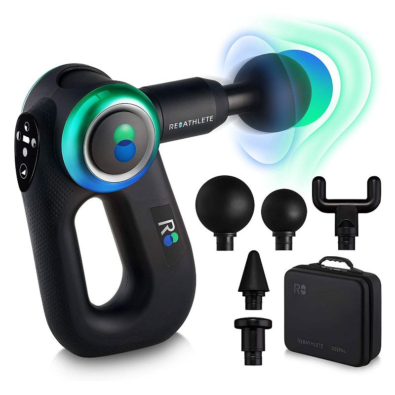 REATHLETE DEEP4S Percussion Therapy Device Handheld Deep Tissue Full Body Massager Gun with 5 Heads, Carrying Case, and 4 Settings for Athletes