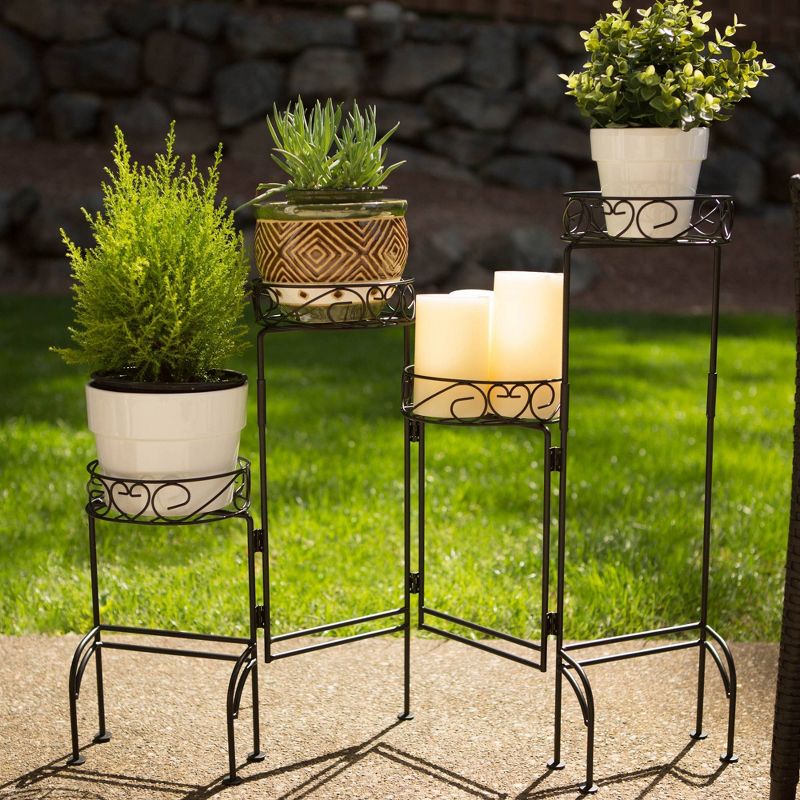 8.5" Indoor/Outdoor Metal Four-Tier Plant Stand Screen Black - Zings & Thingz