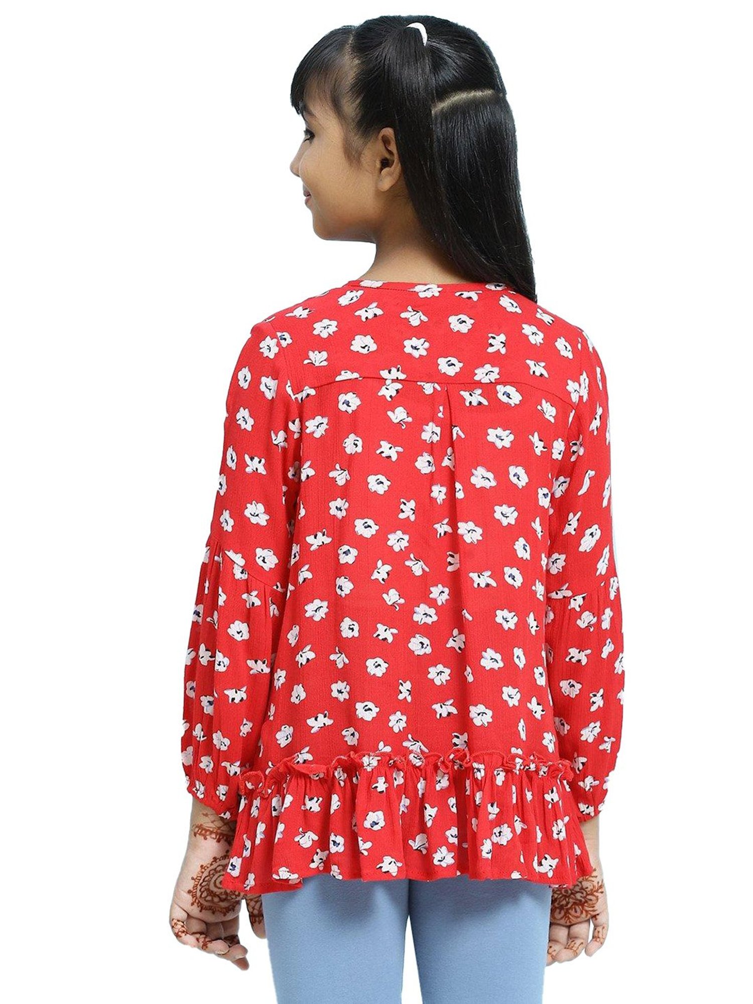 BIBA Girls Red Printed Top