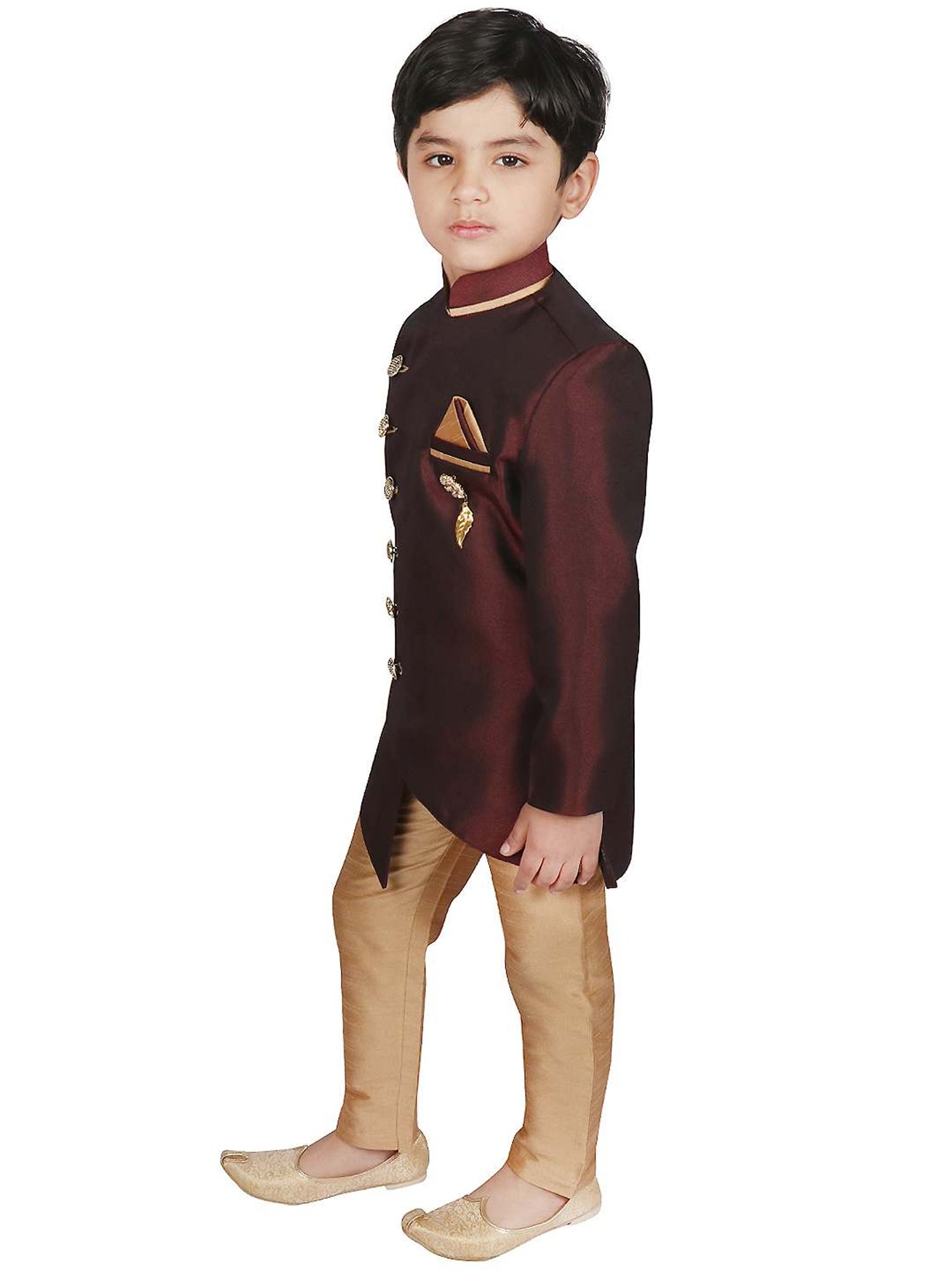 SG Yuvraj Kids Brown & Maroon Solid Sherwani with Pyjama