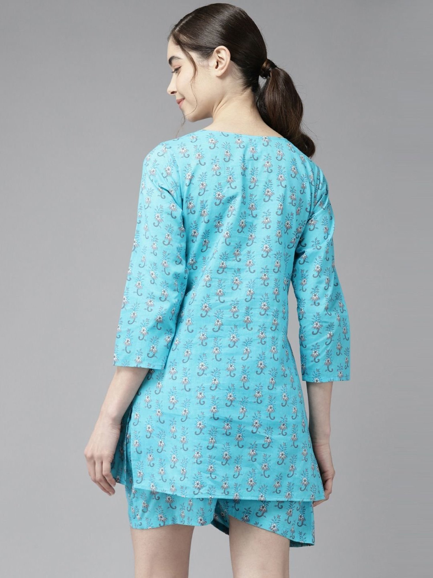 Prakrti Blue Cotton Printed Top Shorts Set