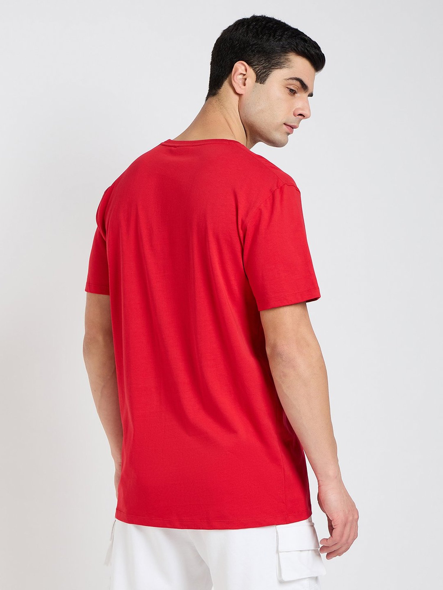 EDRIO Red Regular Fit Printed Crew T-Shirt