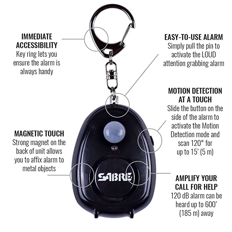 Personal Alarm with Motion Detector, Magnet & Key Ring &ndash; LOUD 120dB Alarm - Hear Up to 600&rsquo; (185m) Away