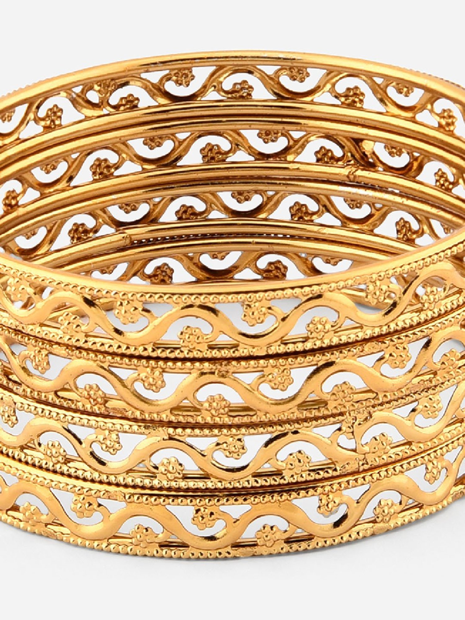 Fida Gold-Plated Antique Floral Bangles for Women - Set of 4