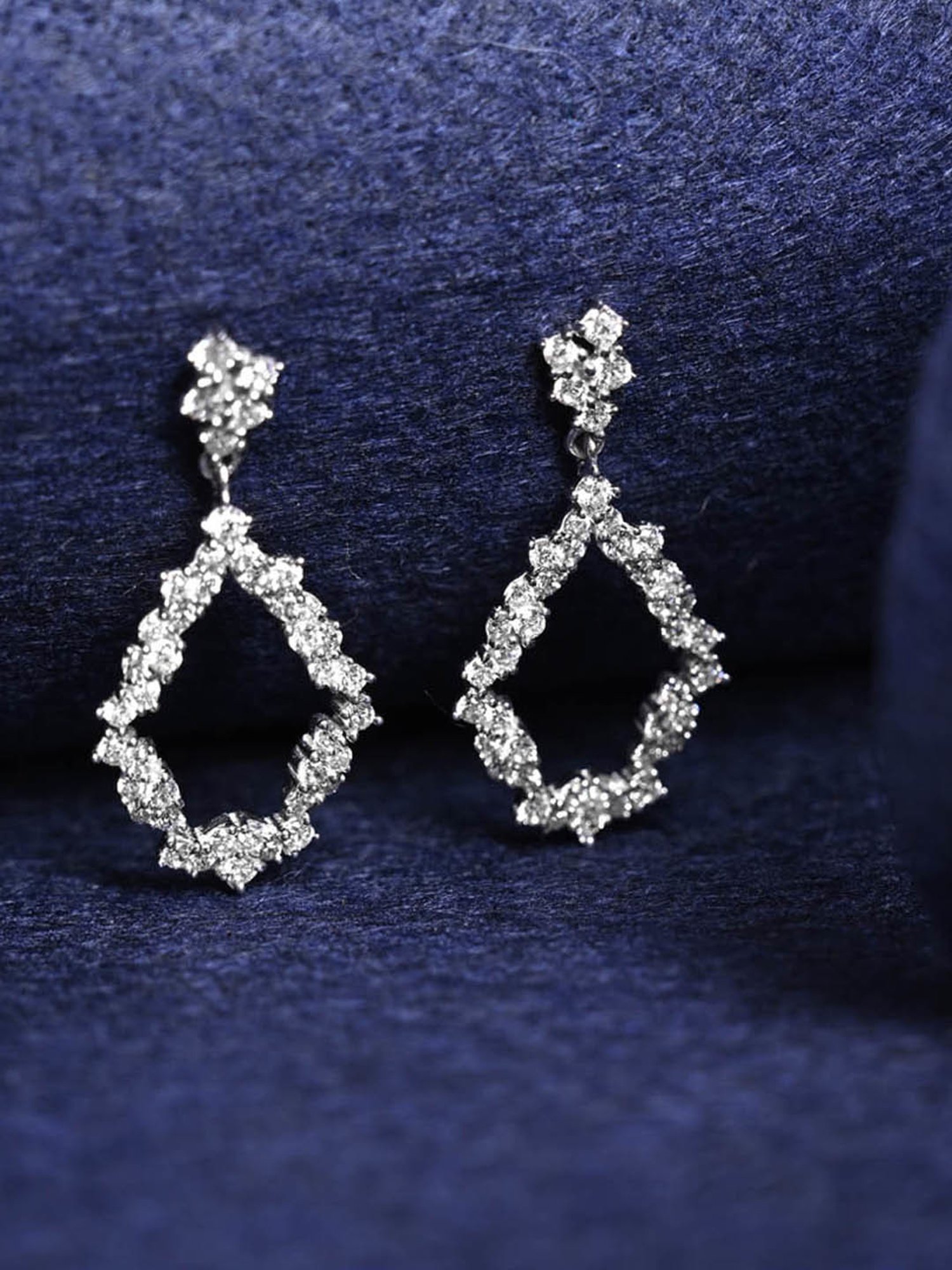 Clara 925 Sterling Silver Platinum Plated Swiss Zirconia Frida Studded Drop Earrings for Women