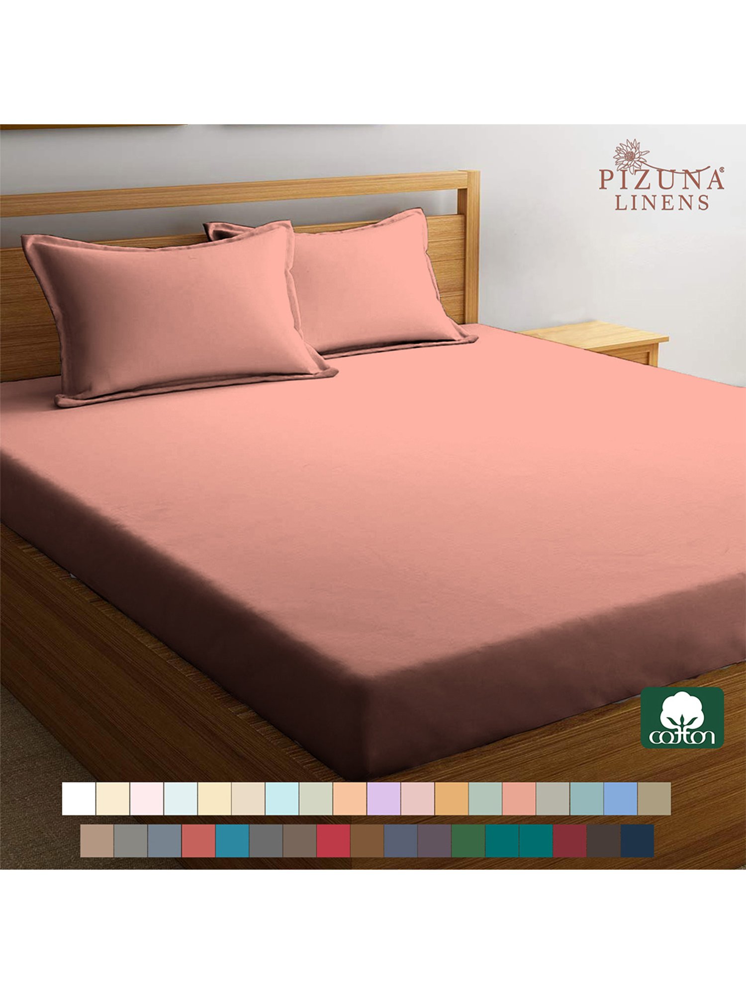 Pizuna Burnt Coral 400TC Cotton Fitted Bed Sheet with 1 Pillow Covers