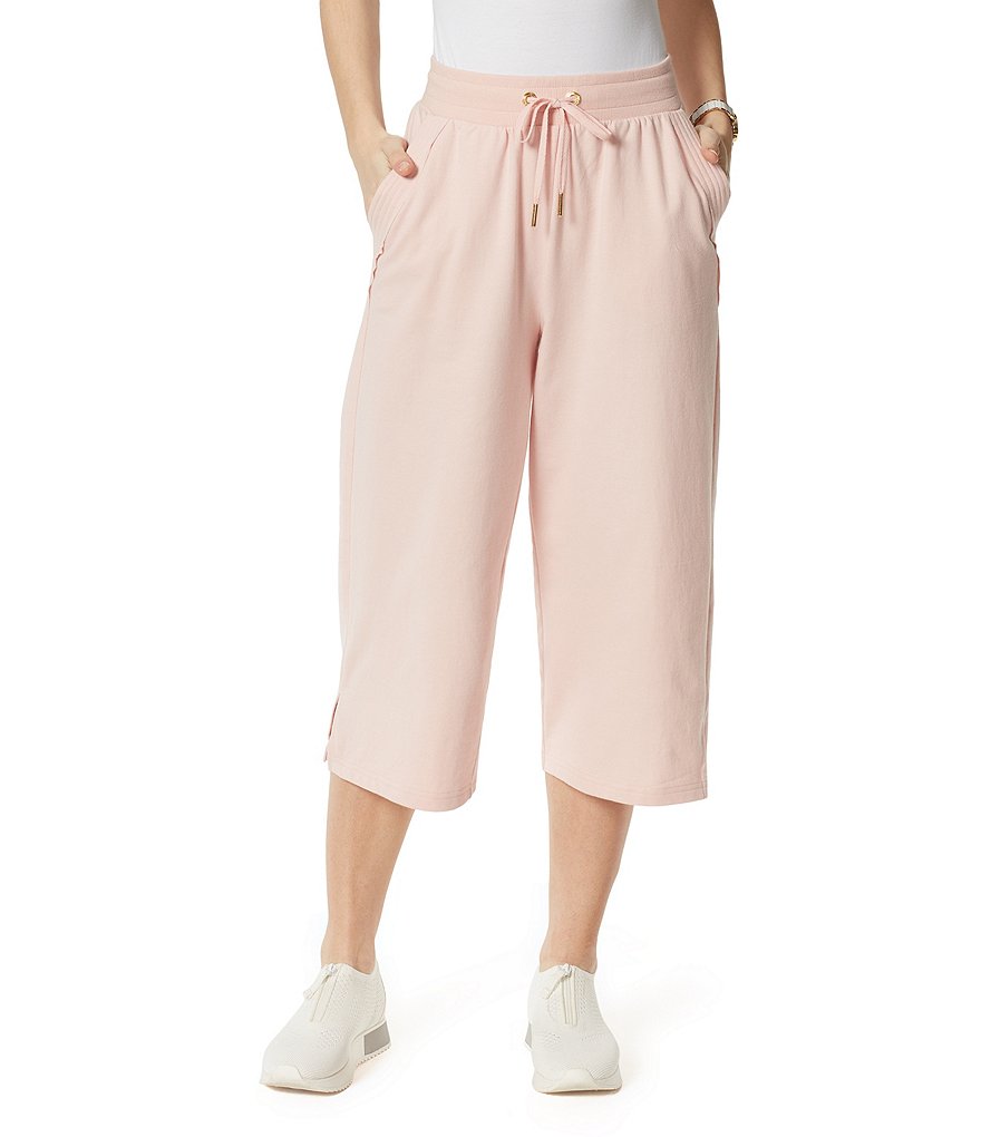 Anne Klein Sport Trapunto High Rise Wide Leg Cropped Drawstring Culotte Pants