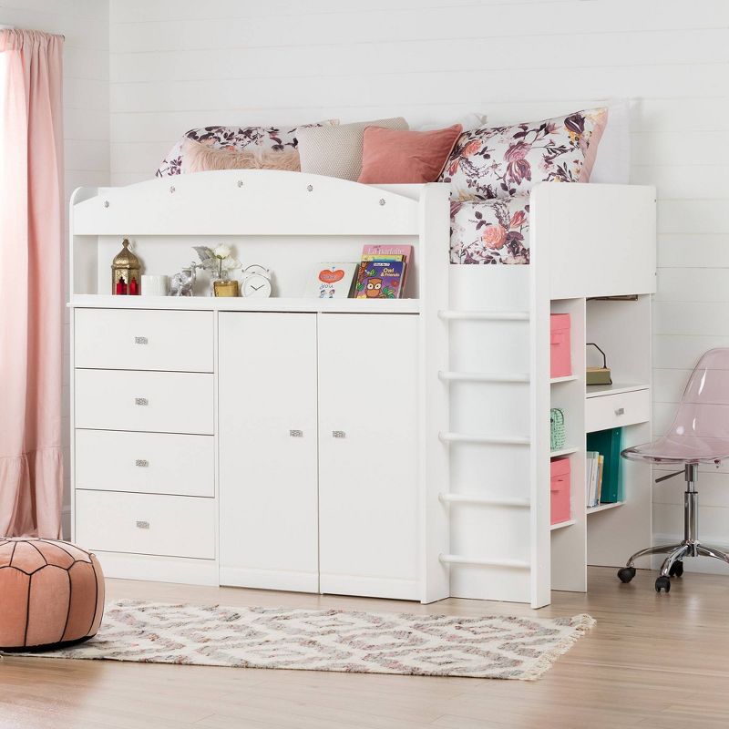 Twin Tiara Loft Bed with Desk   Pure White  - South Shore