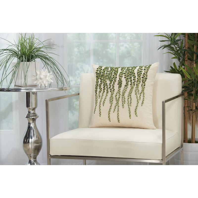 Nourison Silk Embroidery Botanical Green Throw Pillow - 18" x 18"