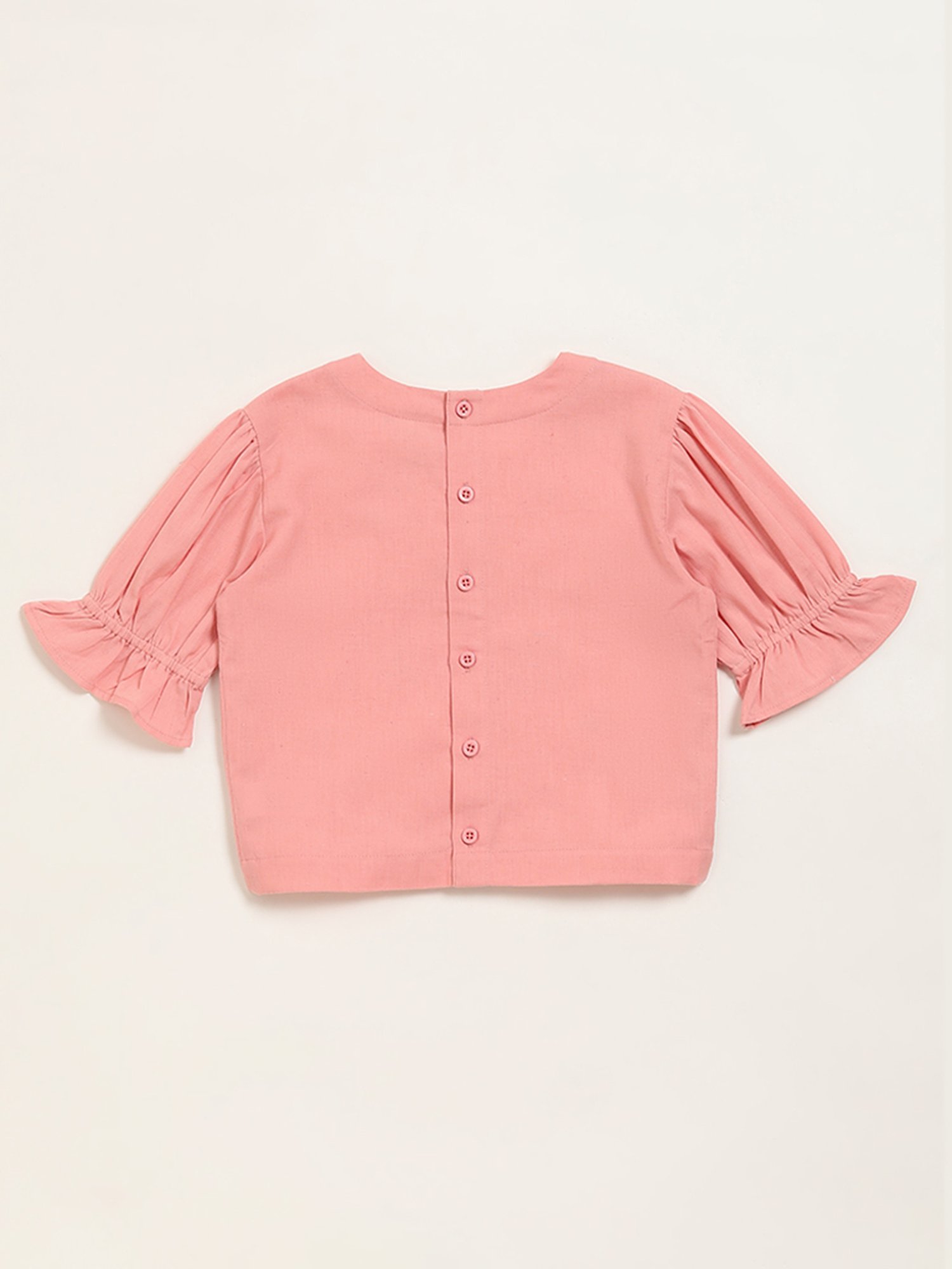 Utsa Kids by Westside Peach Floral Embroidered Cotton Blend Top