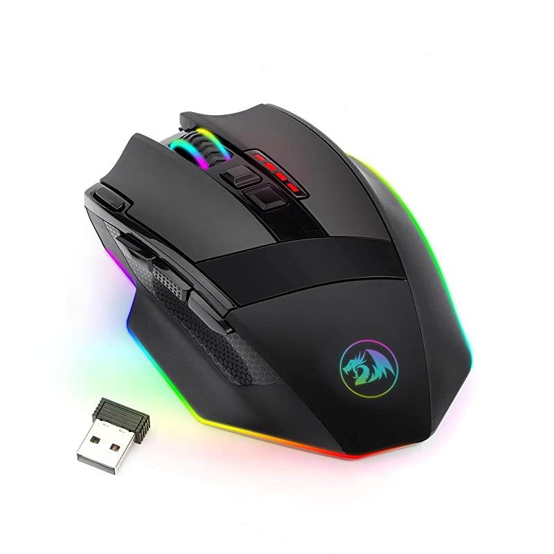 M801 PC Gaming Mouse LED RGB Backlit MMO 9 Programmable Buttons Mouse with Macro Recording Side Buttons Rapid Fire Button for Windows Computer Gamer Wireless Black