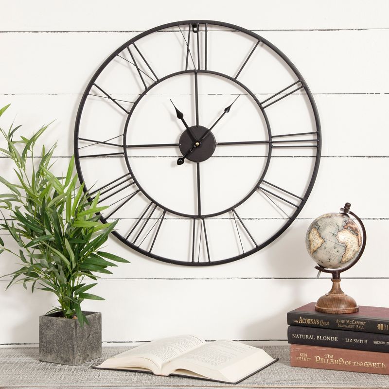 18"  Metal Outdoor / Indoor Atomic Clock with Thermometer - Weathered Black Finish - Acurite