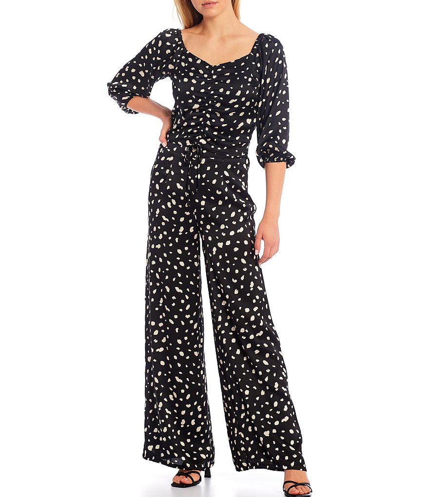 Sugarlips Dot Print Sweetheart Neck 3/4 Sleeve Blouse