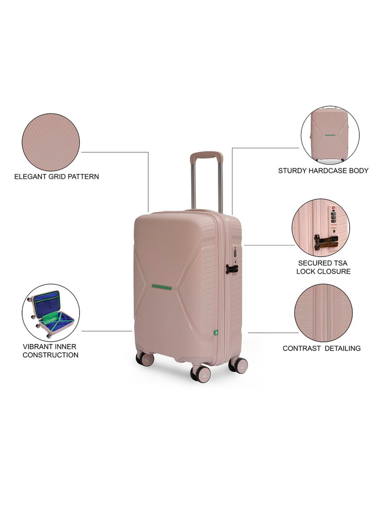 United Colors of Benetton Galaxy Pink Textured Hard Large Trolley Bag - 75 Cm