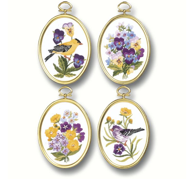 Janlynn Embroidery Kit 3.25"X4.25" Set Of 4-Wildflowers & Finches-Stitched In Floss