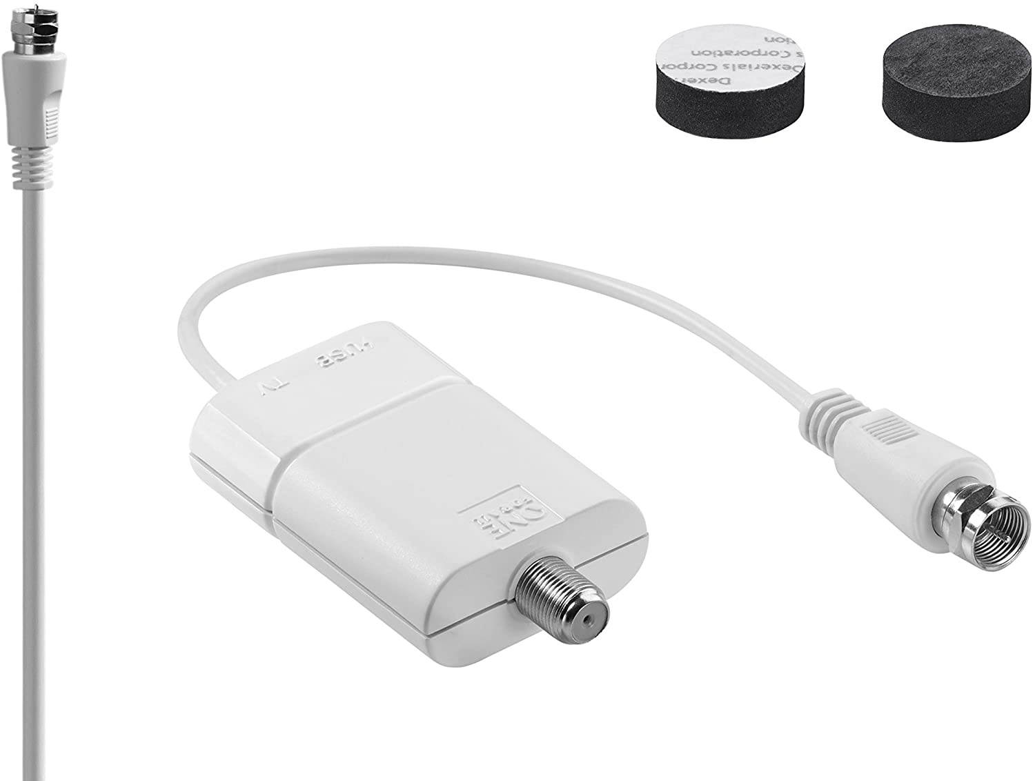 One For All Amplified HDTV Antenna for 1080P 4K Free TV Channels, 50 Miles Long Reception Range, External Signal Booster and 10ft Coax Cable Included, Thin Dual Color Design White/Black, Model 14541