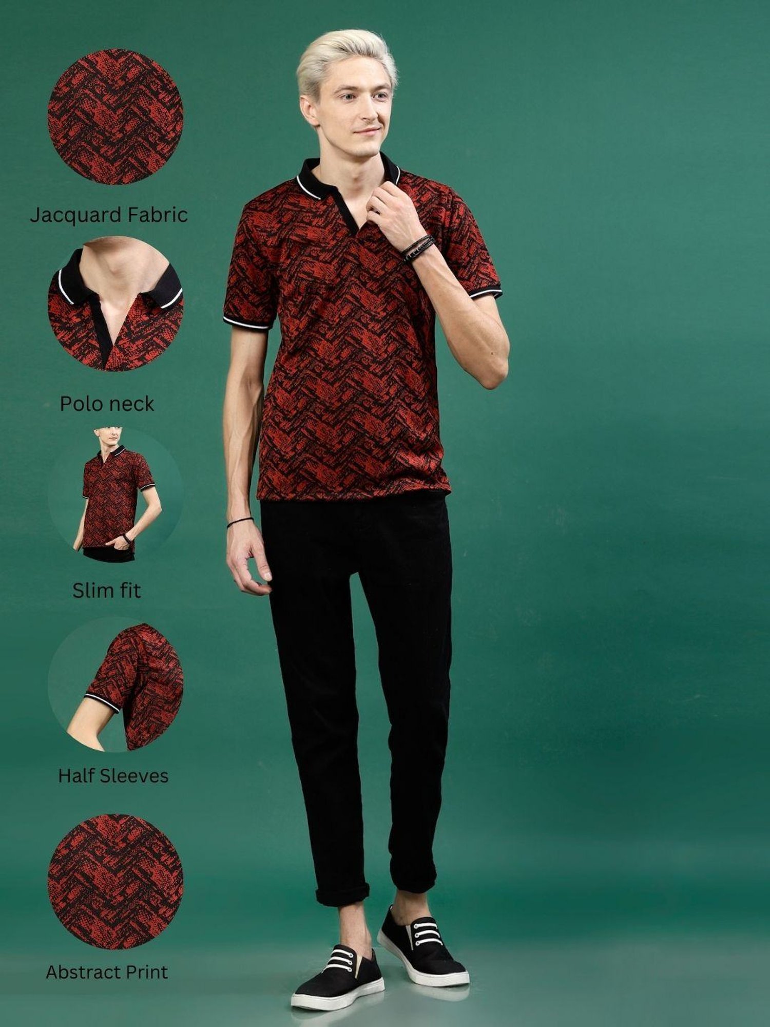 Rigo Maroon Slim Fit Printed Polo T-Shirt