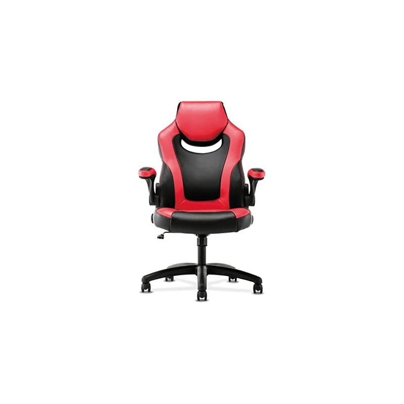 Racing Gaming Computer Chair- Flip-Up Arms, Black and Red Leather (HVST912)