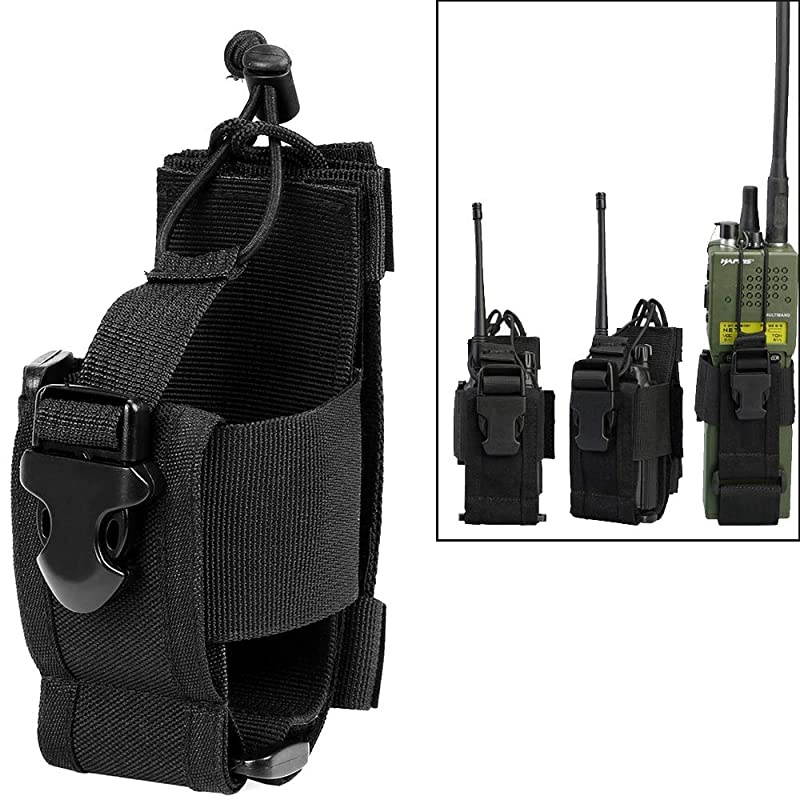 Adjustable Tactical Radio Holder Bag, Molle Two Way Radio Holster Pouch Holder, Nylon Duty Military Storage Case Bag for walkie Talkie (Black, 1 Pack)
