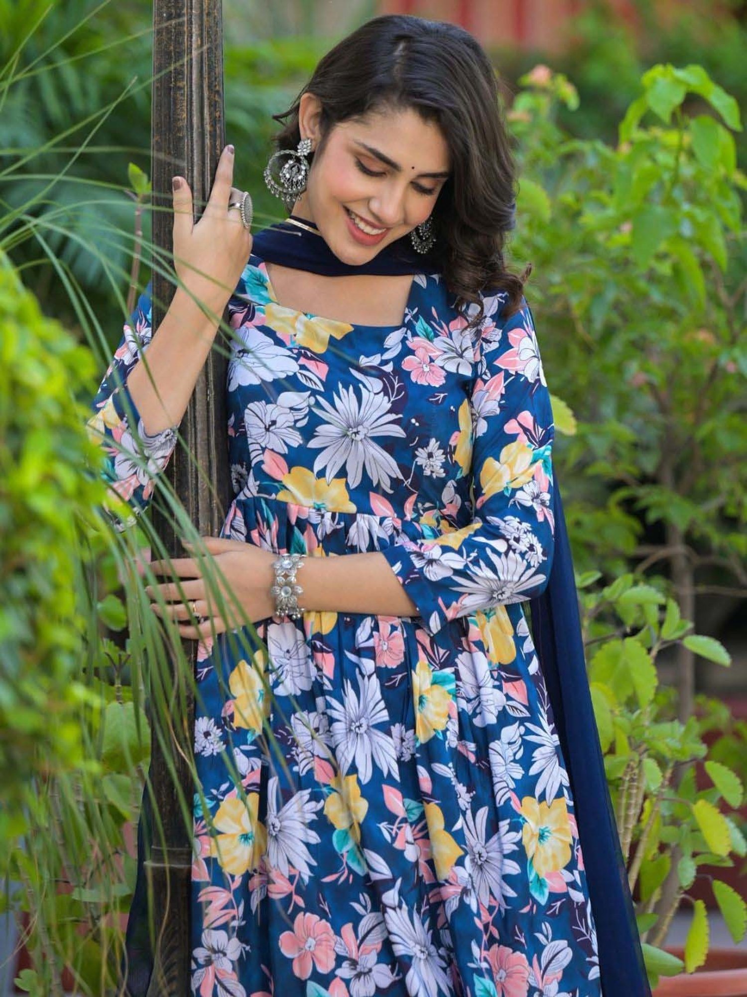 Odette Blue Printed Kurta Pant Set With Dupatta