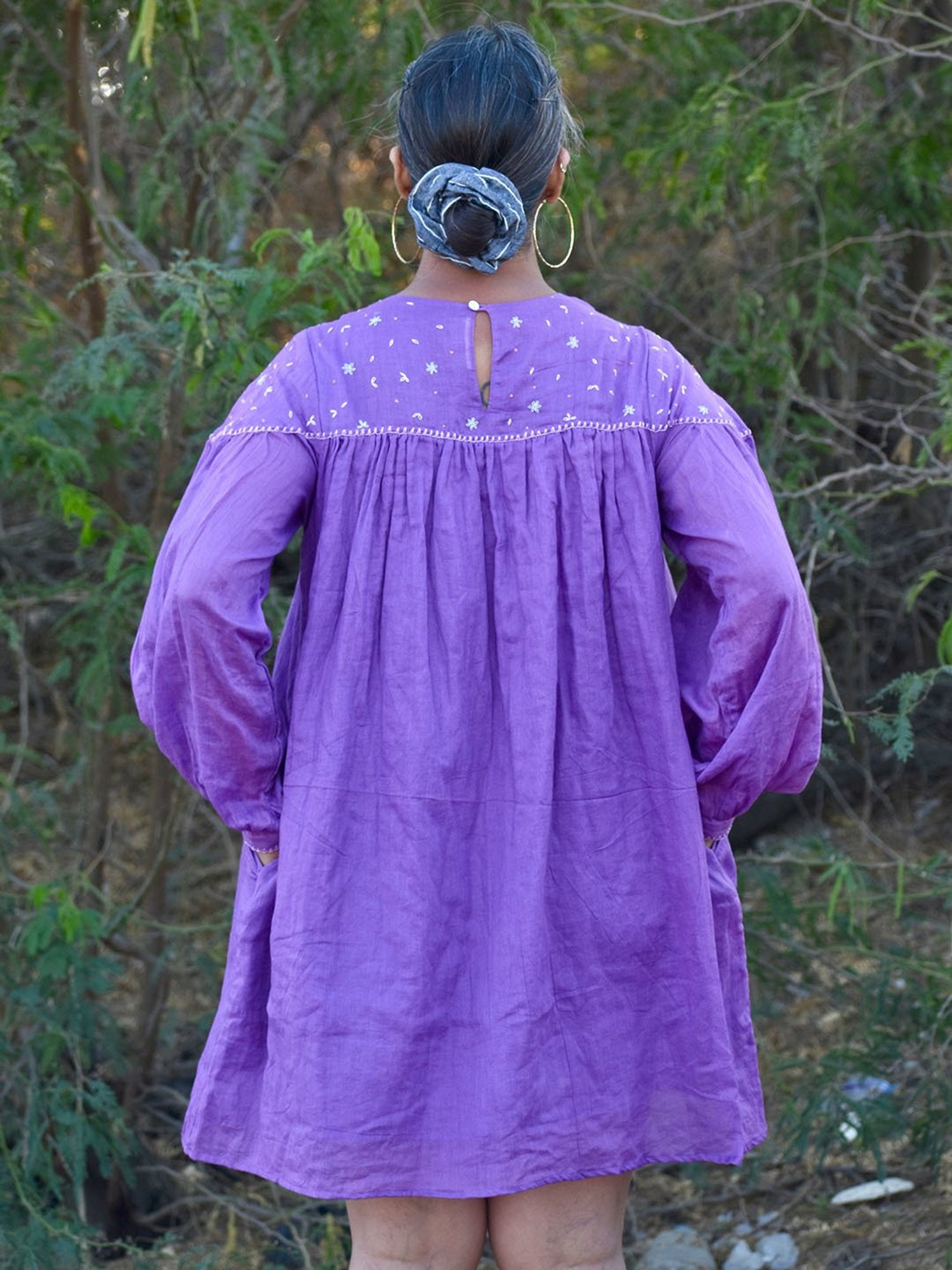 Okhai Purple Cotton Embroidered Ethnic Dress