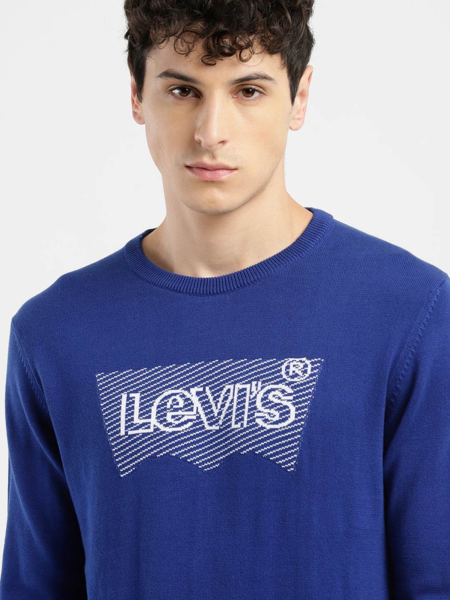 Levi's Blue Cotton Regular Fit Logo Printed Sweater