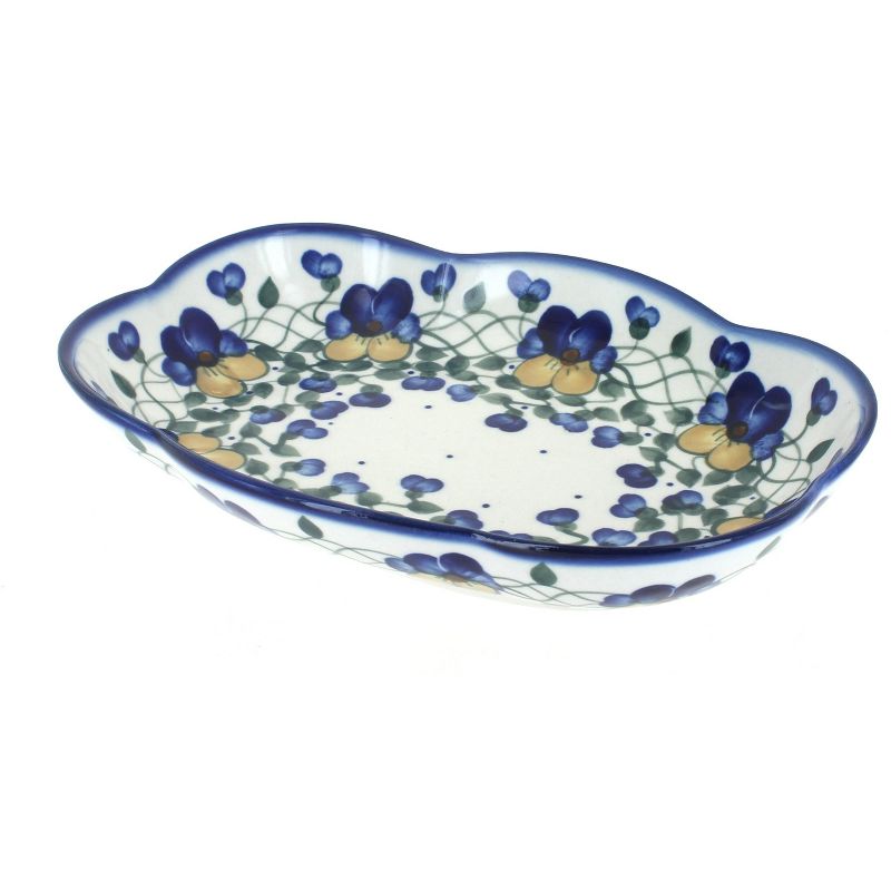 Blue Rose Polish Pottery Pansies Scallop Dish