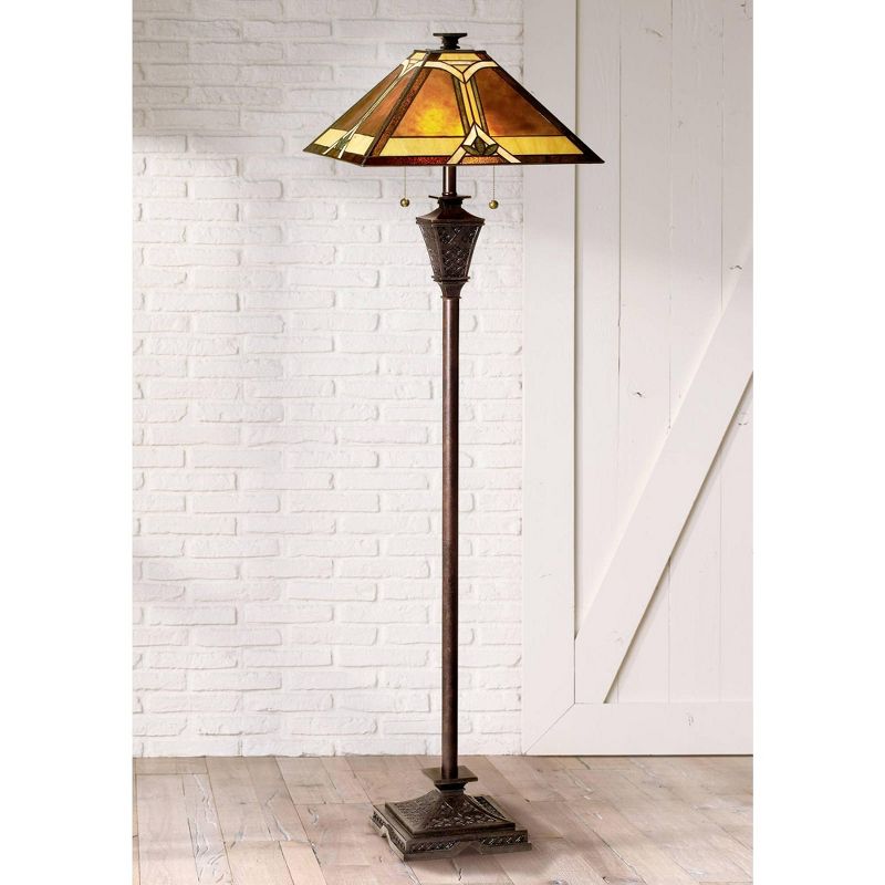 Robert Louis Tiffany Mission Floor Lamp French Bronze Tiffany Style Glass with Natural Mica Shade for Living Room Reading Bedroom