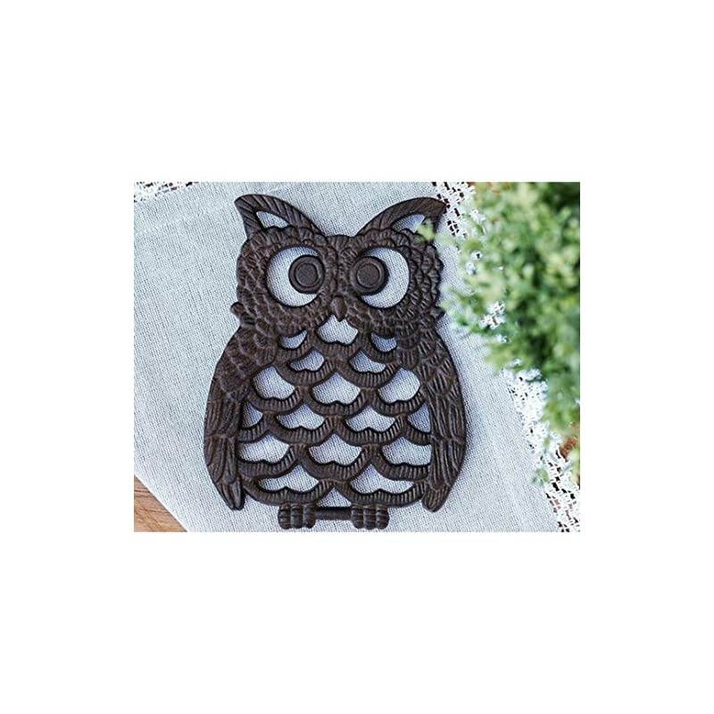 Iron Owl Trivet - Decorative Trivet For Kitchen Counter or Dining Table Vintage, Rustic, Artisan Design - 7.75X6" - With Rubber Pegs/Feet - Recycled Metal