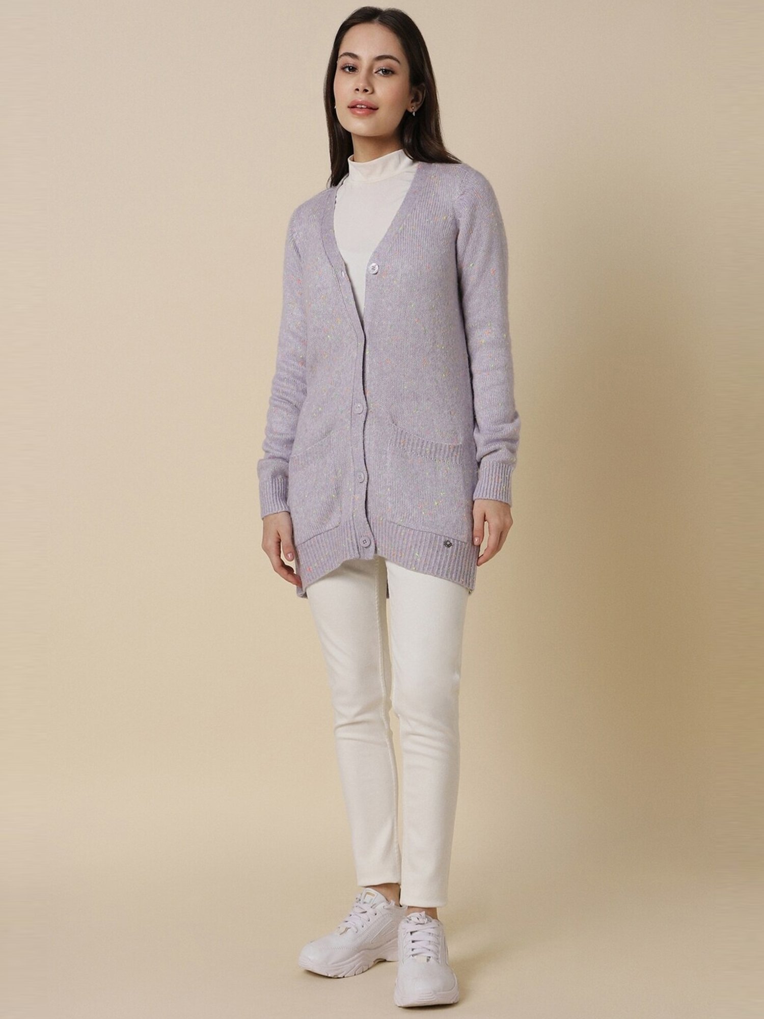 Allen Solly Purple Crochet Pattern Cardigan