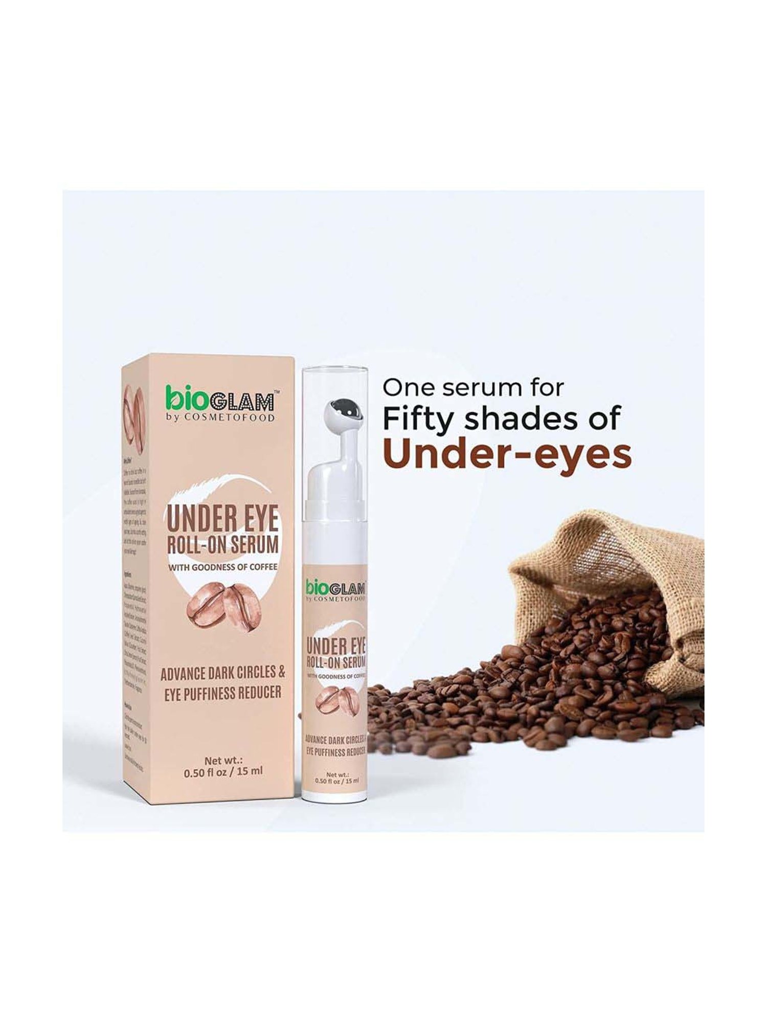 Cosmetofood Bioglam Under Eye Roll On Serum for Advance Dark Circles & Eye Puffiness Reducer - 15 ml