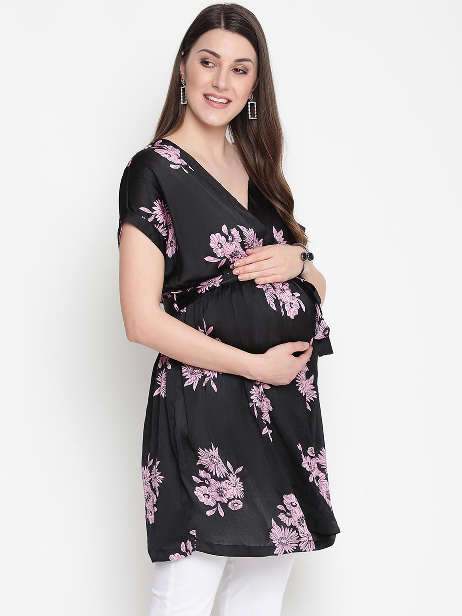 Oxolloxo Black Floral Print Maternity Tunic