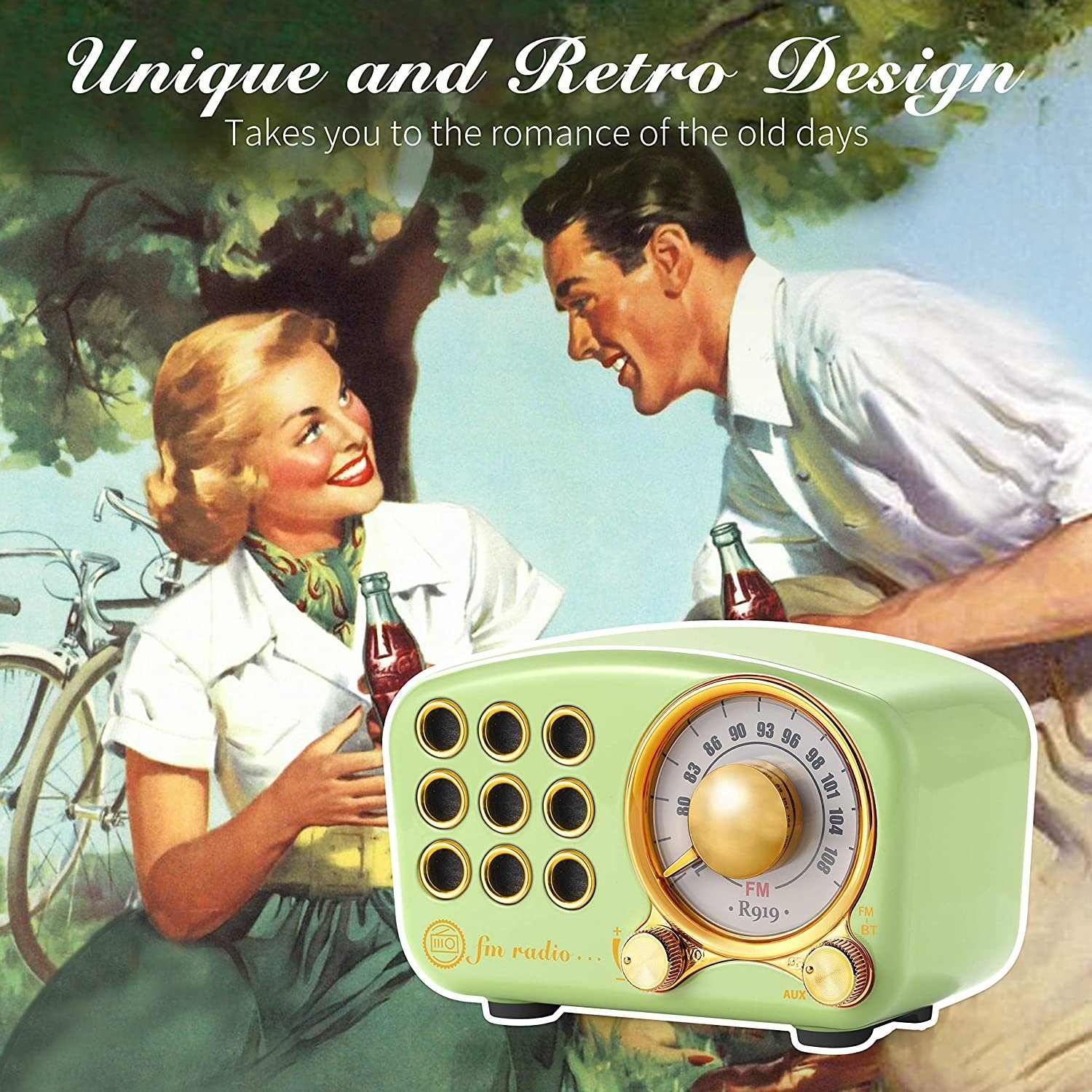 Retro Bluetooth Speaker, Vintage Radio FM Radio with Old Fashioned Classic Style, Strong Bass Enhancement, Loud Volume, Bluetooth 4.2 Wireless Connection, TF Card and MP3 Player (Green)