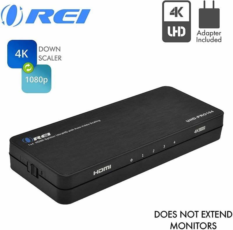 4K 1x4 HDMI Splitter Duplicater by OREI - With Down Scaler 4 Ports with Full Ultra HD, HDCP 2.2, Upto 4K at 60Hz, 1080p & 3D Supports EDID Control - UHD-PRO104