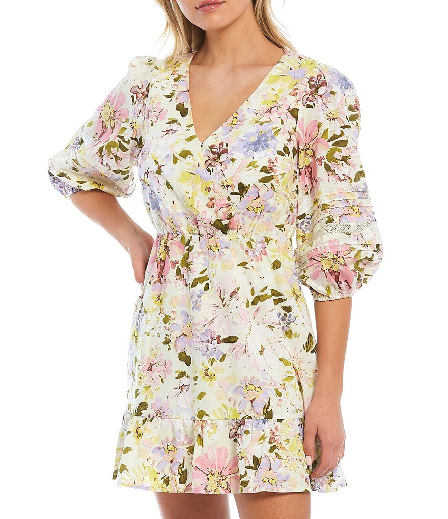 Sanctuary Picture Perfect Short Puff Sleeve V-Neck A-Line Dress