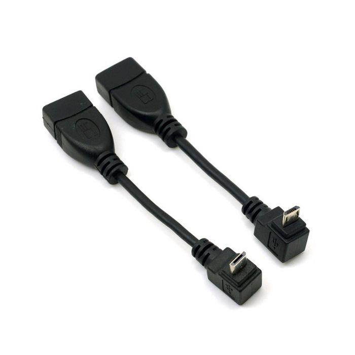 2pcs 90 Degree Up & Down Right Angled Micro USB Type B to USB Female OTG Cable