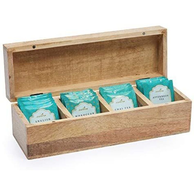 Juvale Wooden Tea Organizer Box with Divided Sections (12.5 x 4 x 4 In)