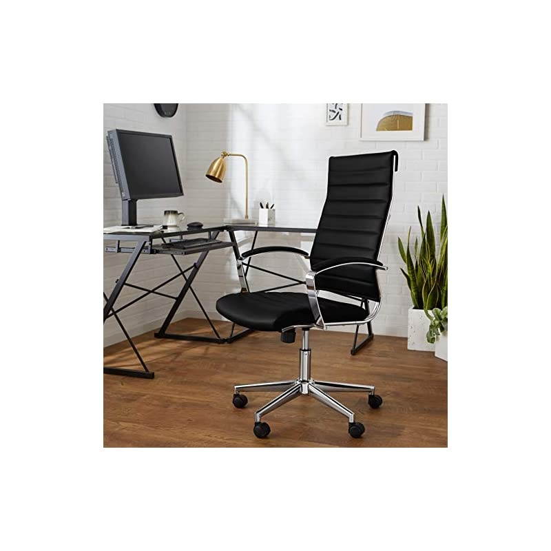 Basics High-Back Executive Swivel Office Desk Chair with Ribbed Puresoft Upholstery - Black, Lumbar Support, Modern Style