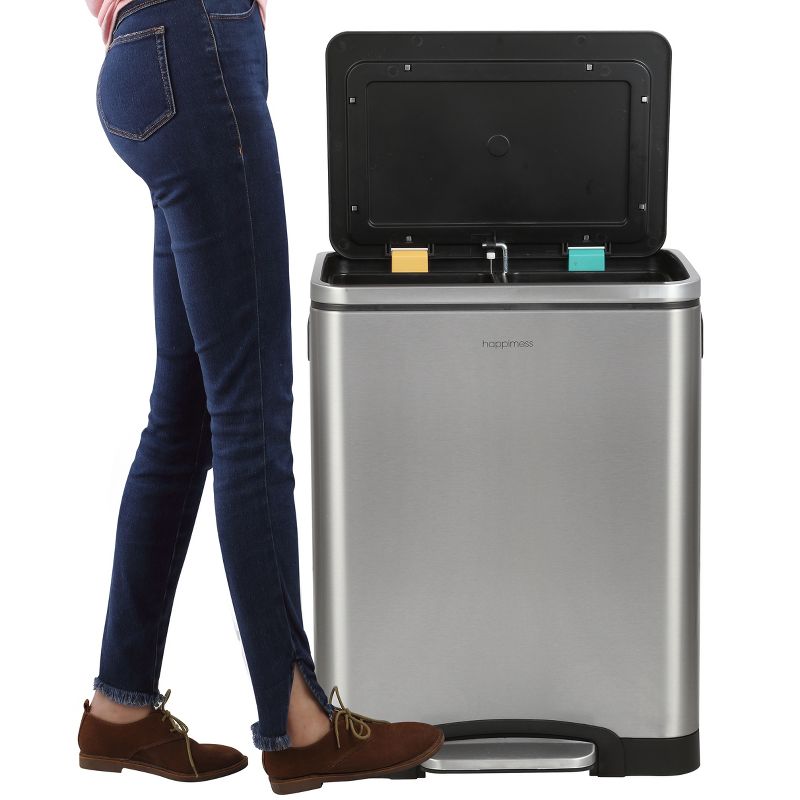 happimess Elmo Rectangular 8-Gallon Double Bucket Trash Can with Soft-Close Lid, Stainless Steel 