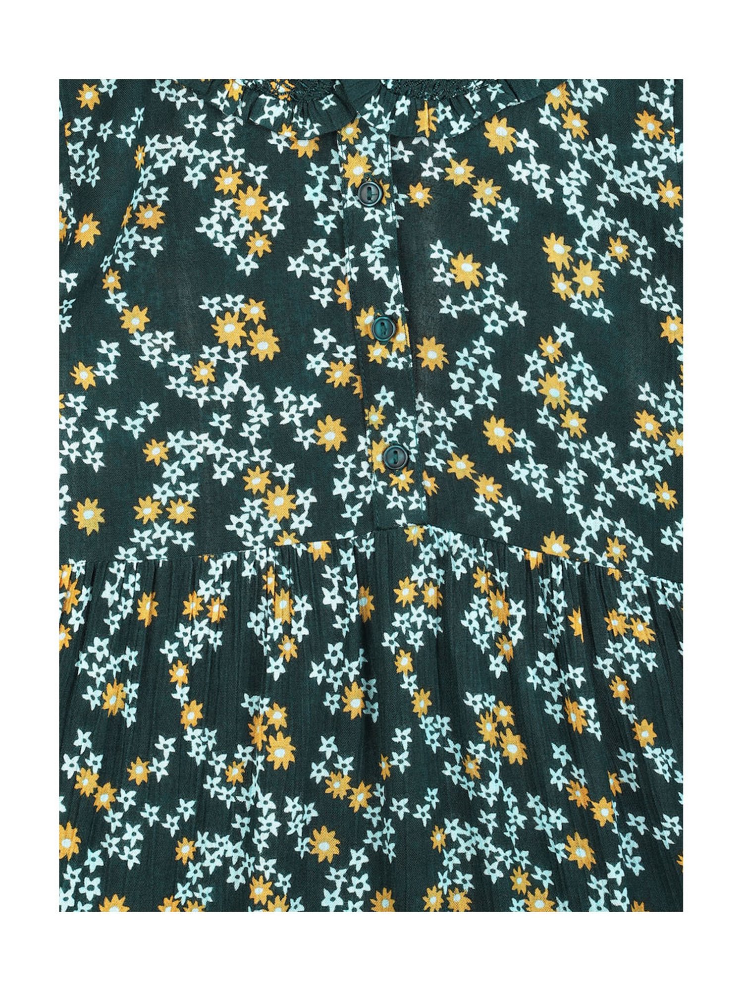 Peter England Kids Dark Green Floral Print Full Sleeves Dress