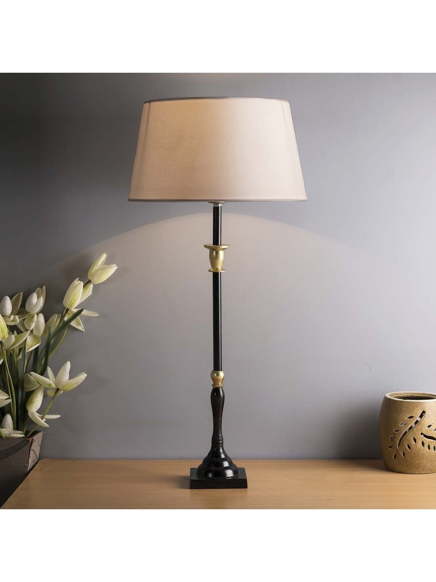 Possini Euro Design Modern Buffet Table Lamp Brushed Steel Tall Gourd White Drum Shade for Dining Room Bedroom Bedside