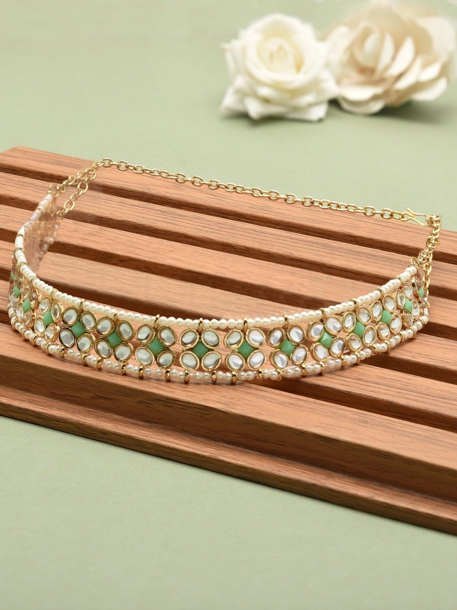 Zaveri Pearls Green Kundan Embellished Ethnic Head Chain-ZPFK13109