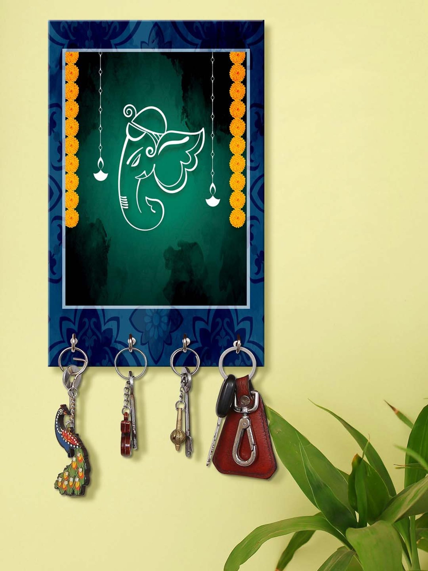 999Store Green & Blue MDF Decorative Wall Mount Key Holder - Set of 1